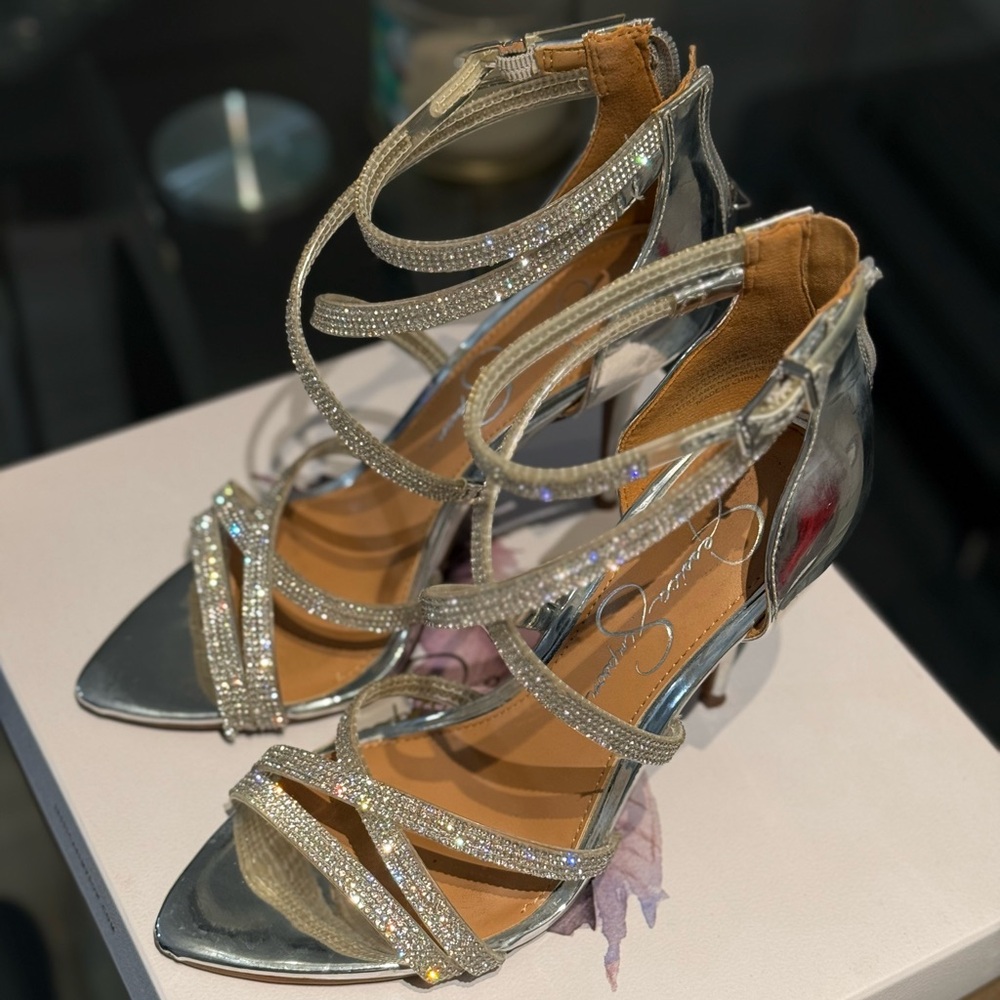 Elegant Silver Strappy Heels - Picture 2 of 12